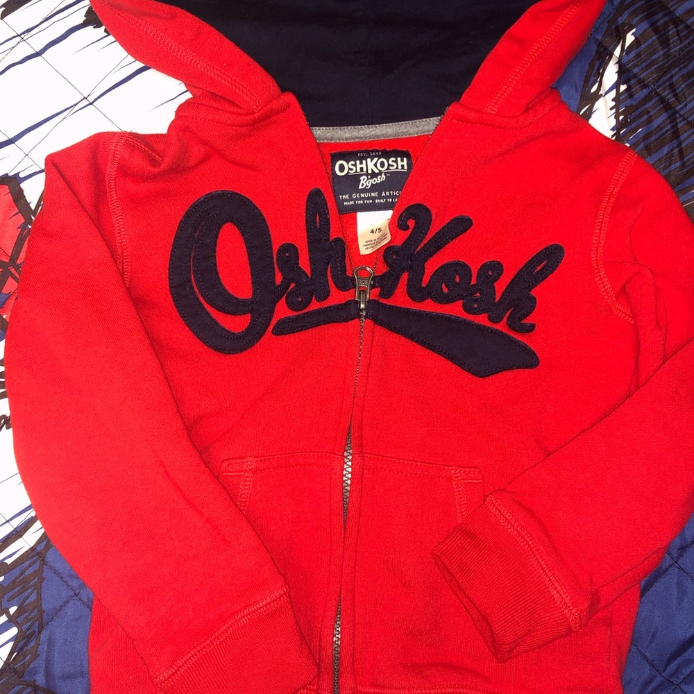 Red hoodie boys 4/5 navy blue liner
